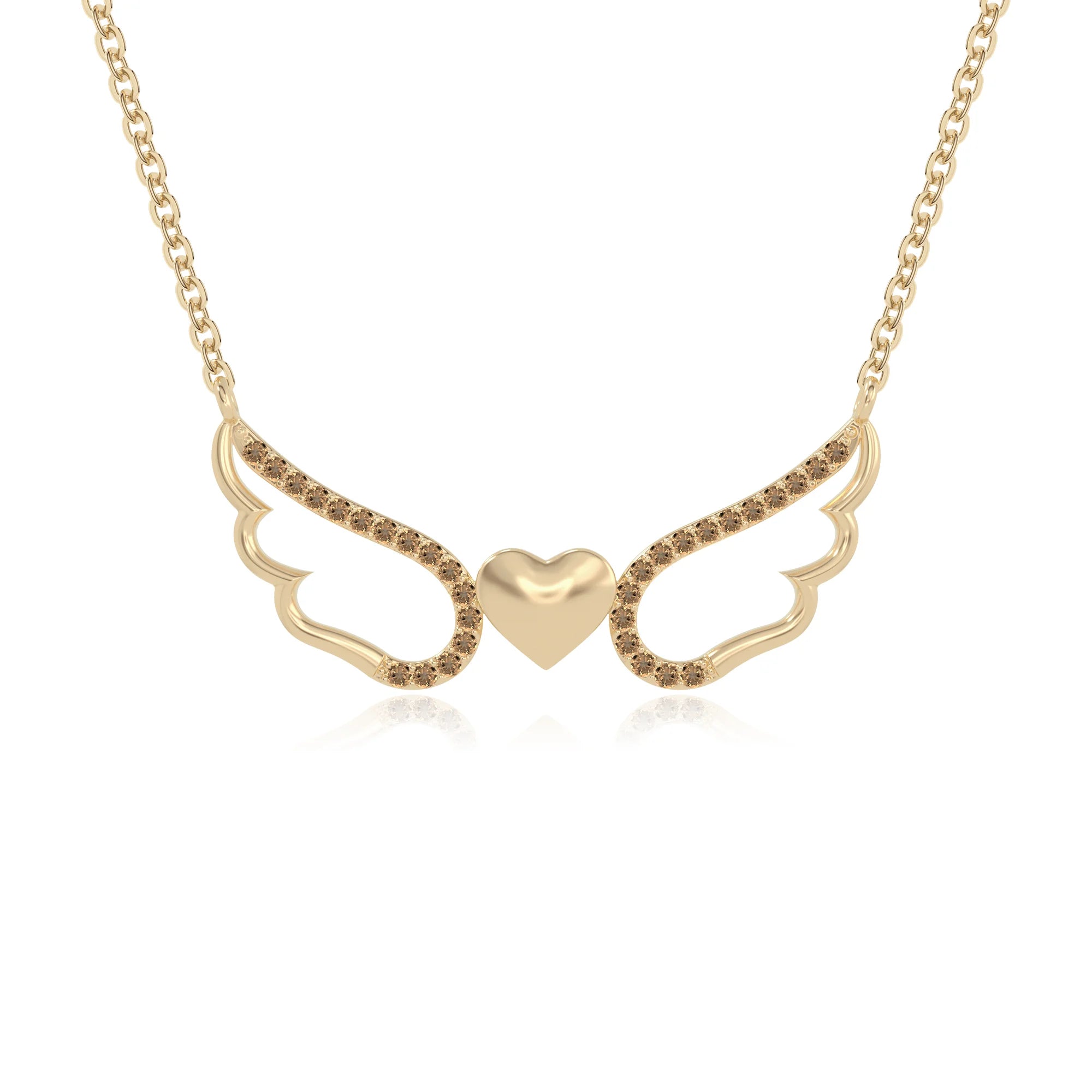 natural citrine angel wings heart necklaces in yellow gold vermeil 