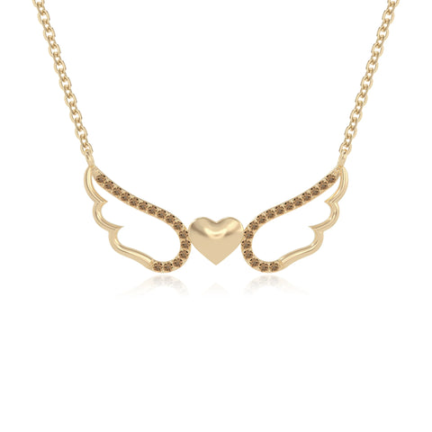 natural citrine angel wings heart necklaces in yellow gold vermeil 