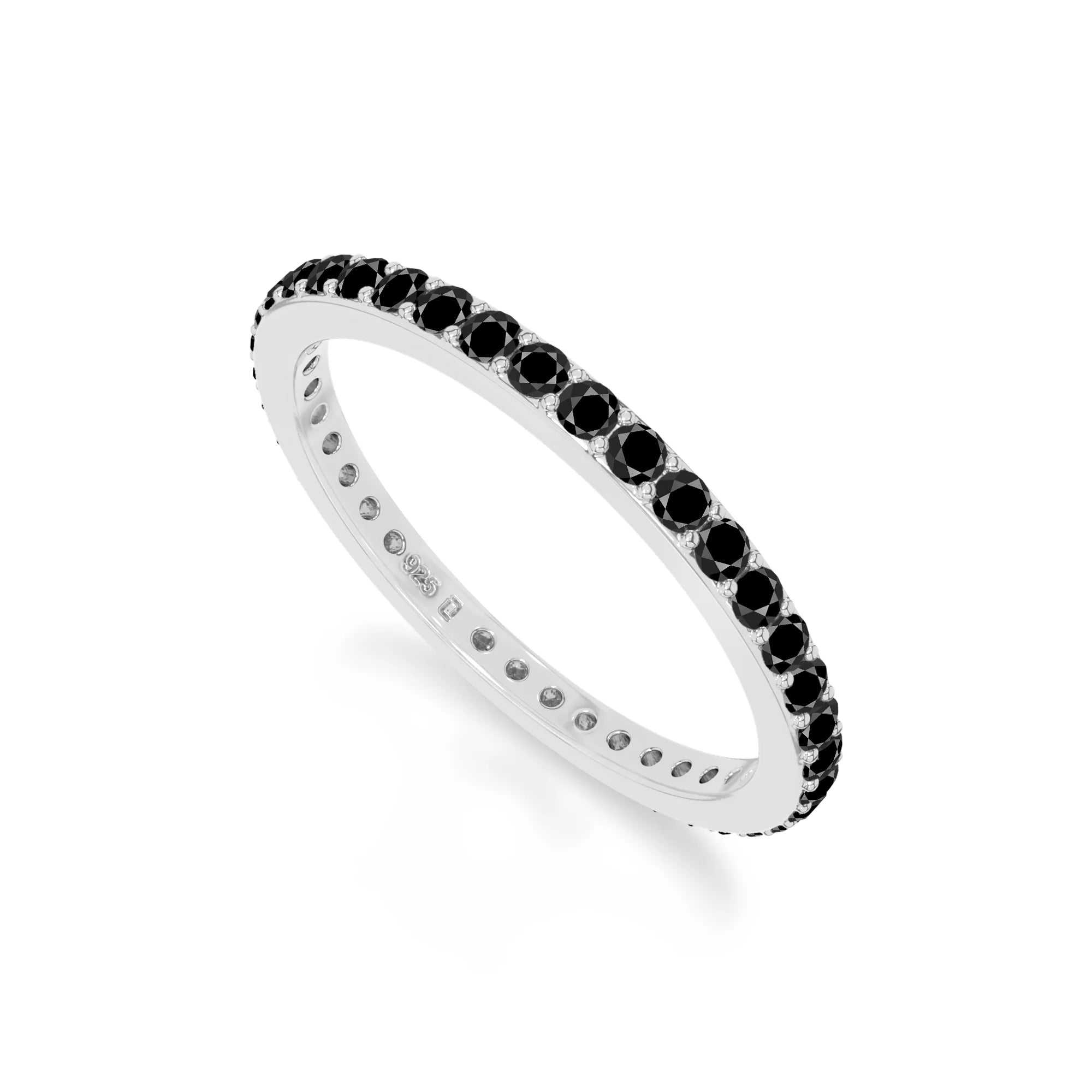 natural black onyx eternity band rings in sterling silver 