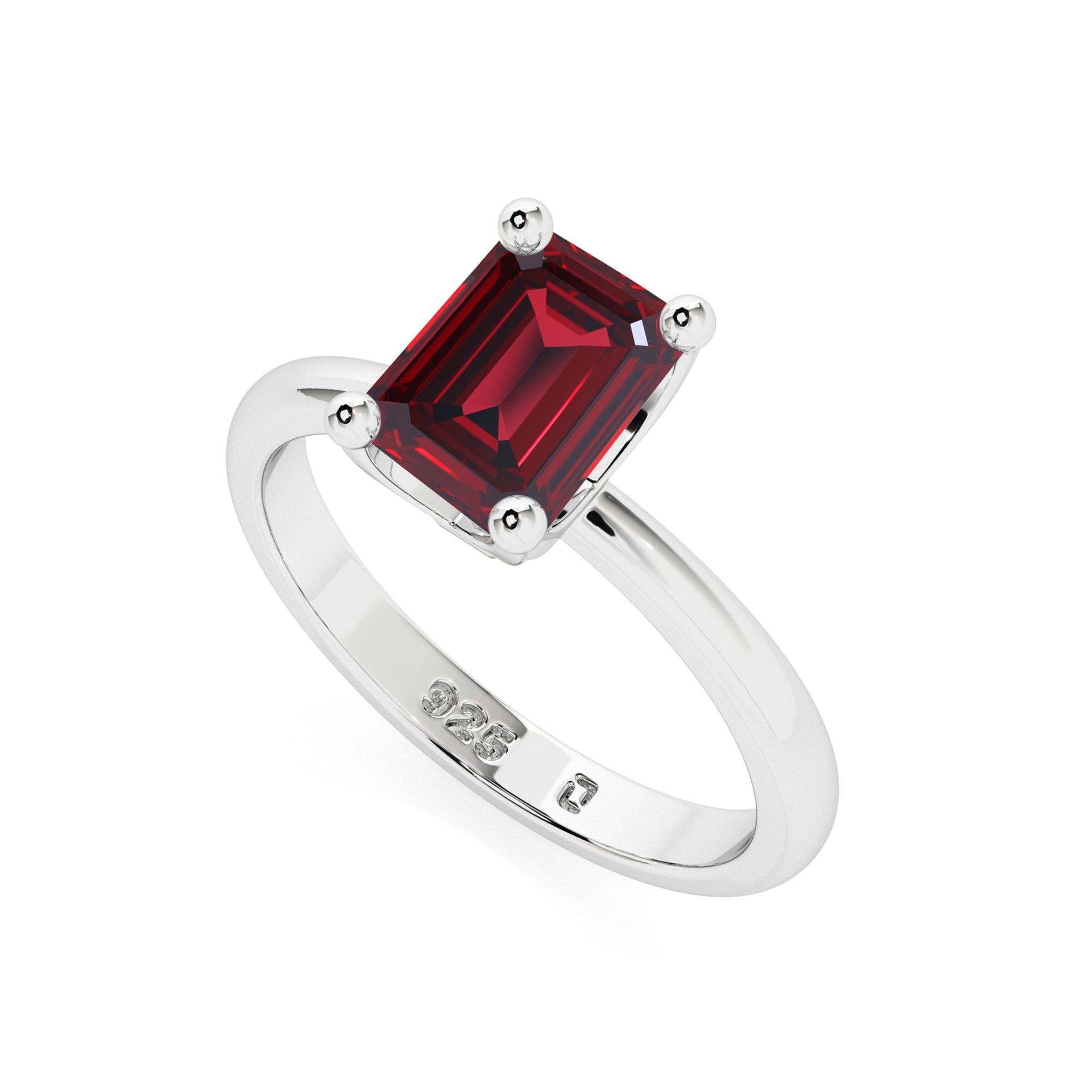 ruby emerald cut solitaire prong-set ring