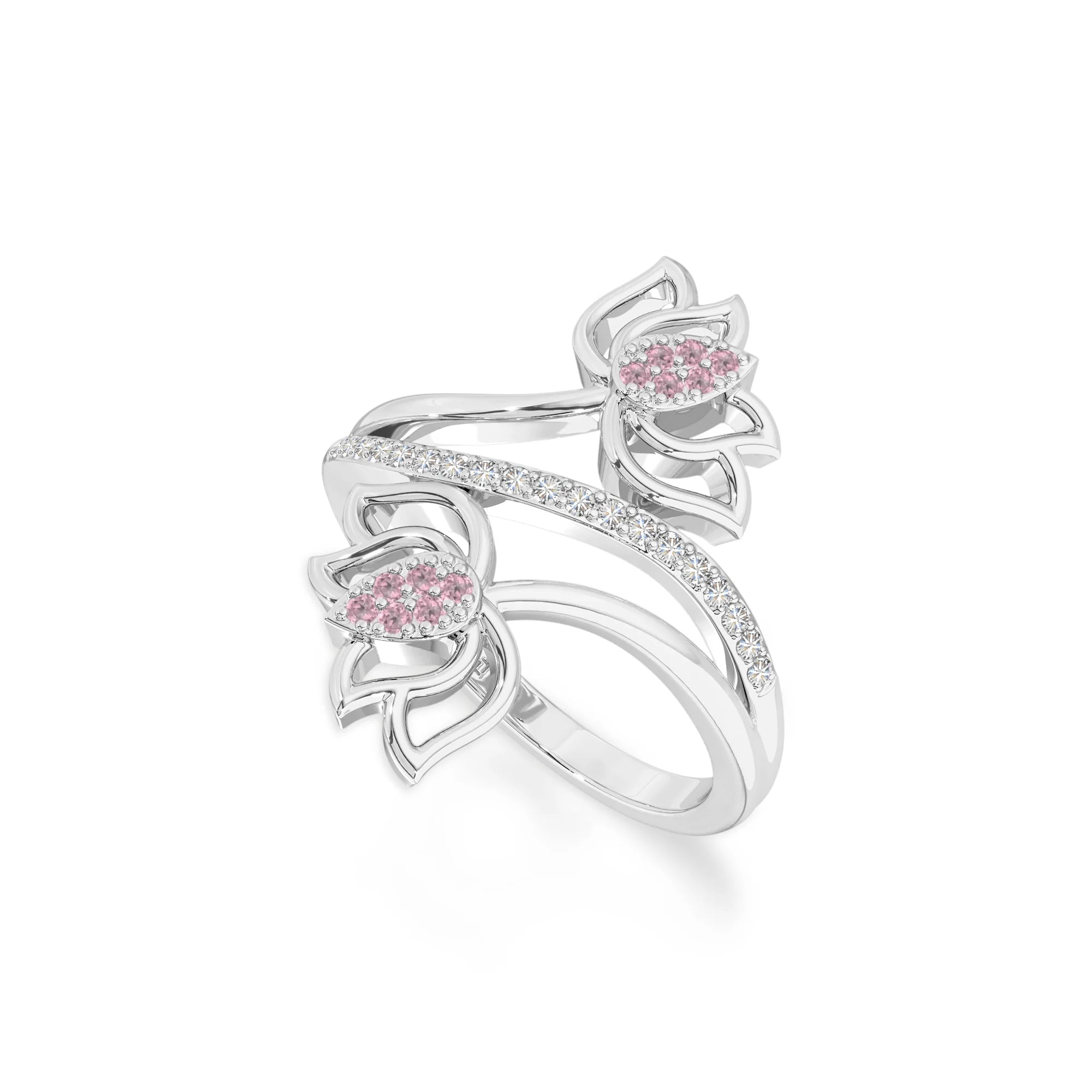 natural pink tourmaline lotus blossom rings in sterling silver 