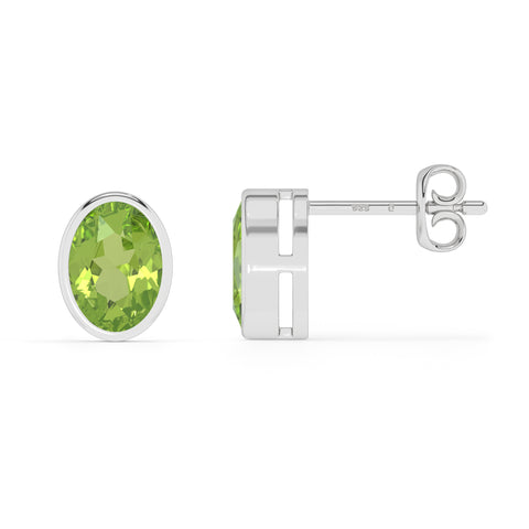 natural peridot oval shape stud earrings