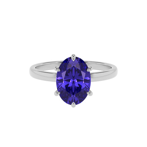 lab-grown tanzanite oval solitaire engagement ring