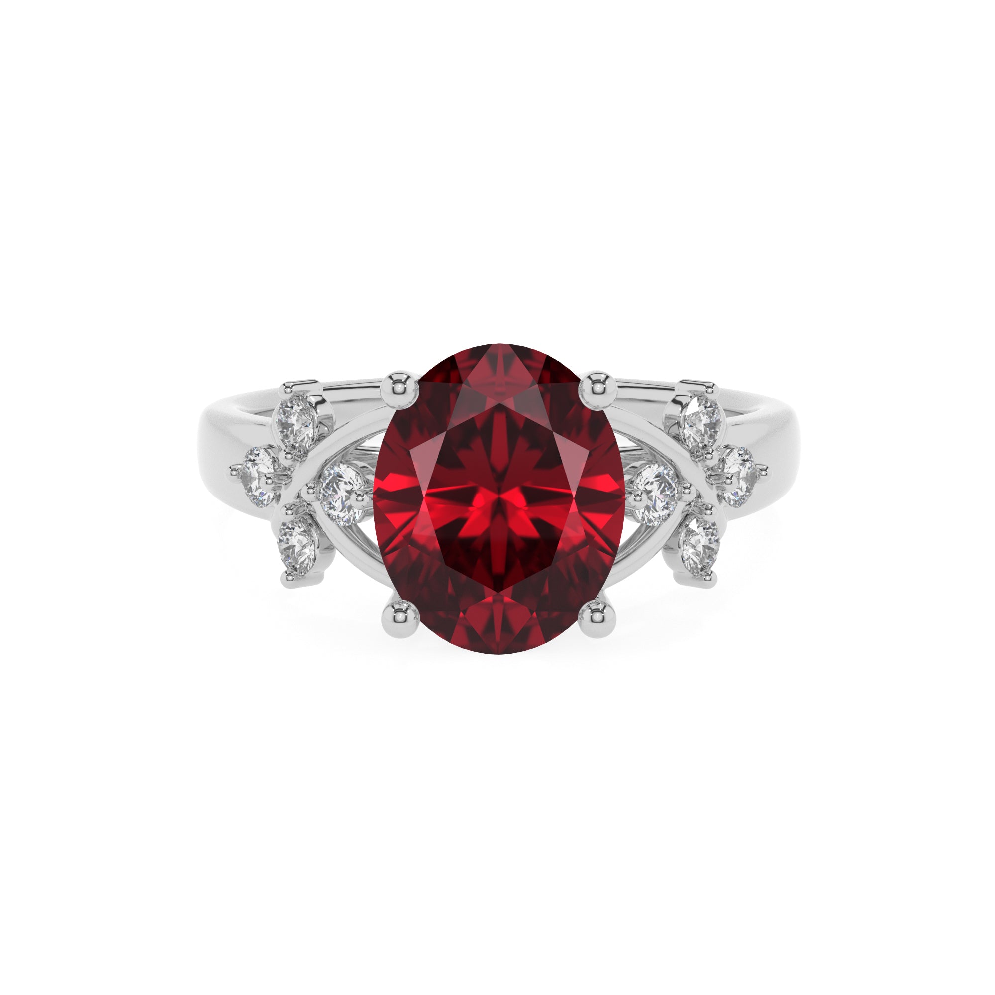 lab-grown ruby oval criss cross solitaire engagement ring