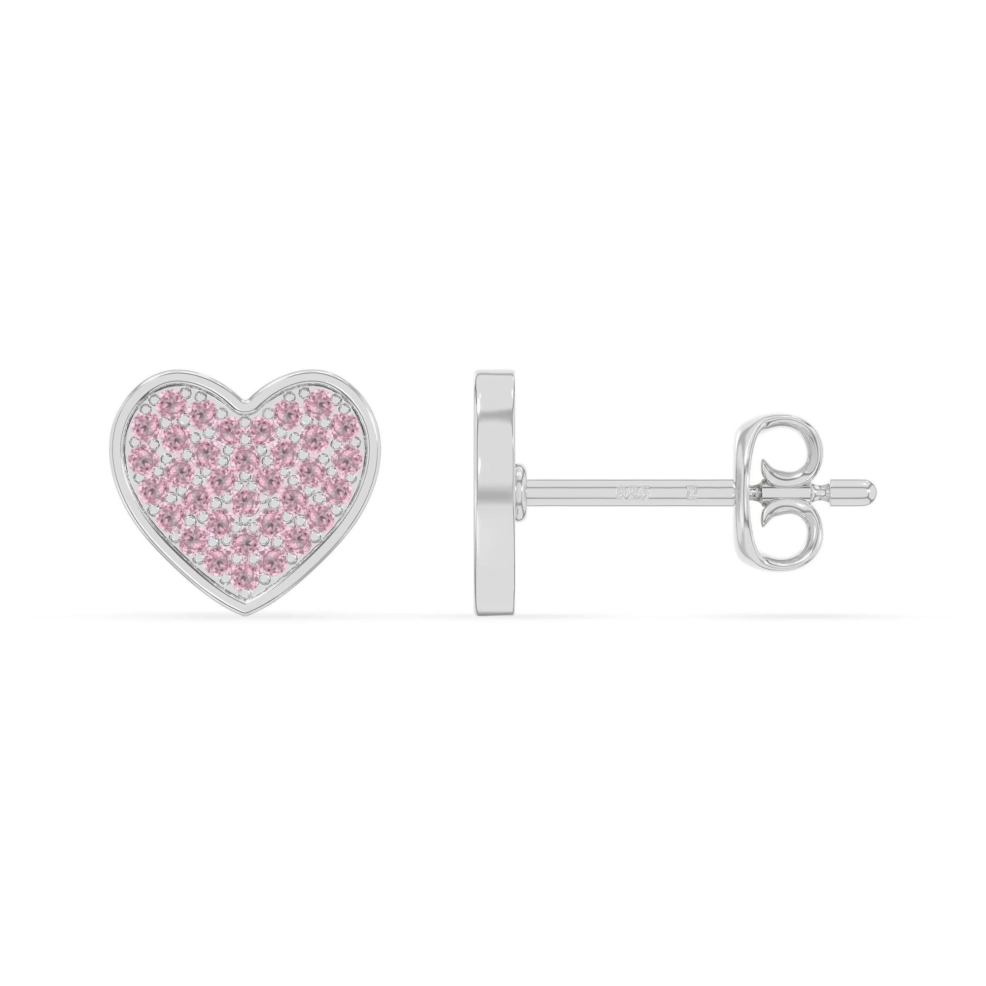 natural pink-tourmaline heart stud earrings in sterling silver 