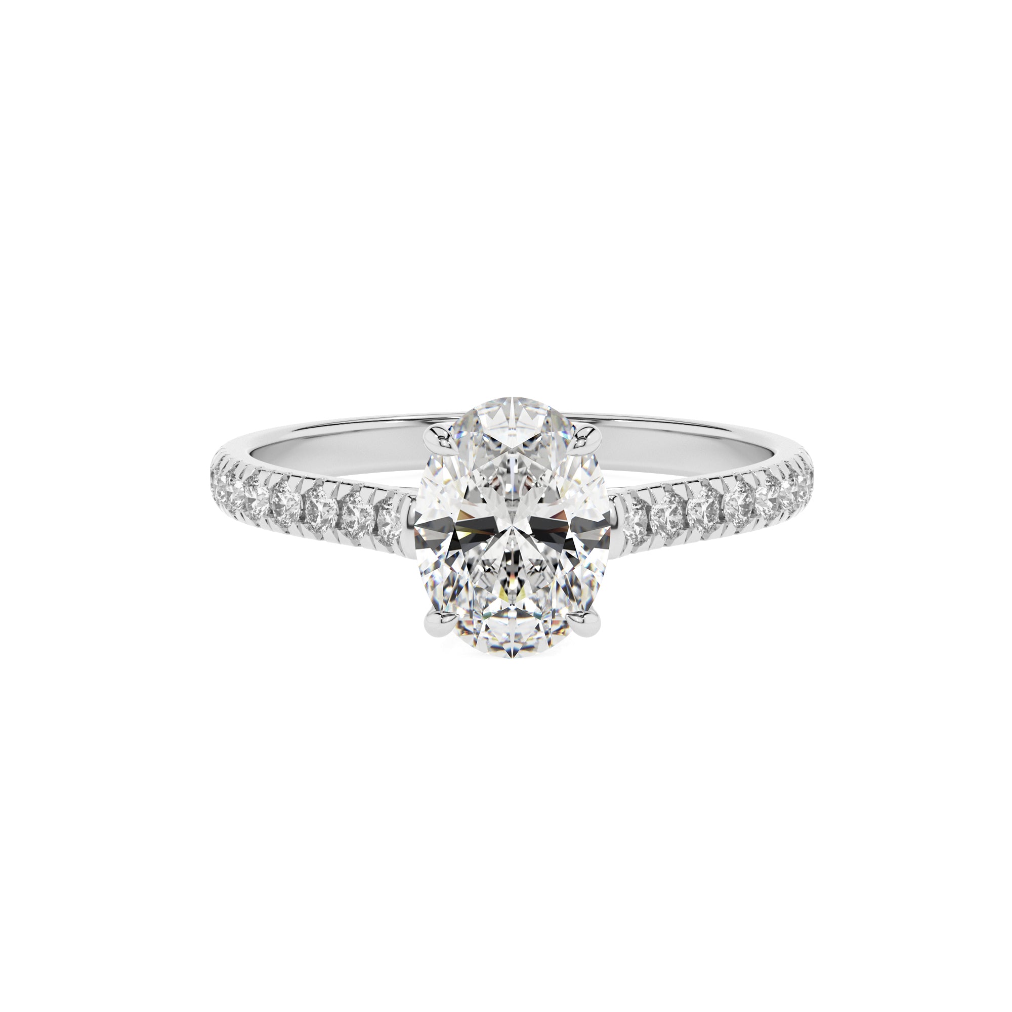 lab-grown moissanite oval half eterity solitaire engagement ring