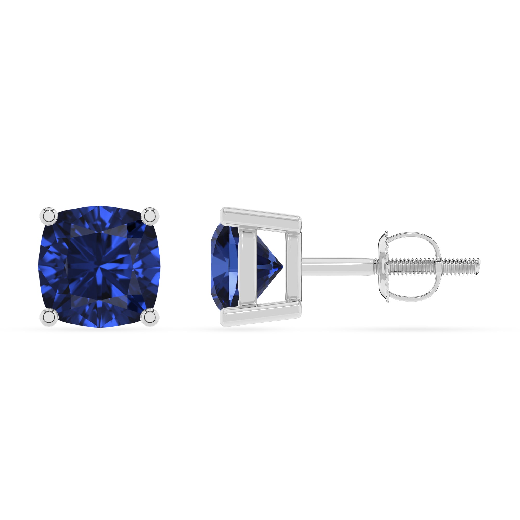 lab grown blue sapphire cushion stud earrings 