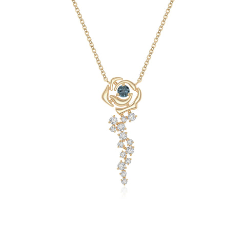 natural london blue topaz rose flower necklaces in yellow gold vermeil 