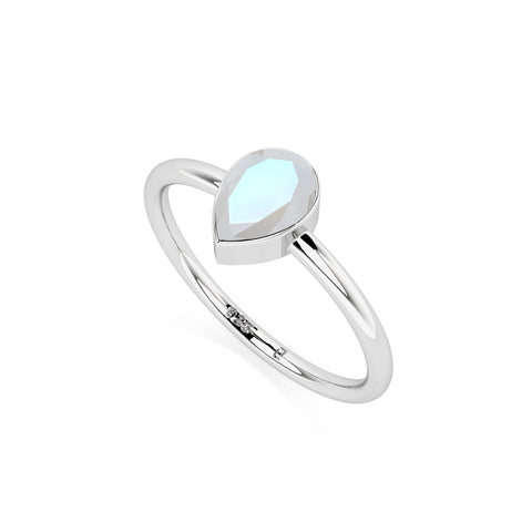 rainbow moonstone pear cut stackable bezel-set ring