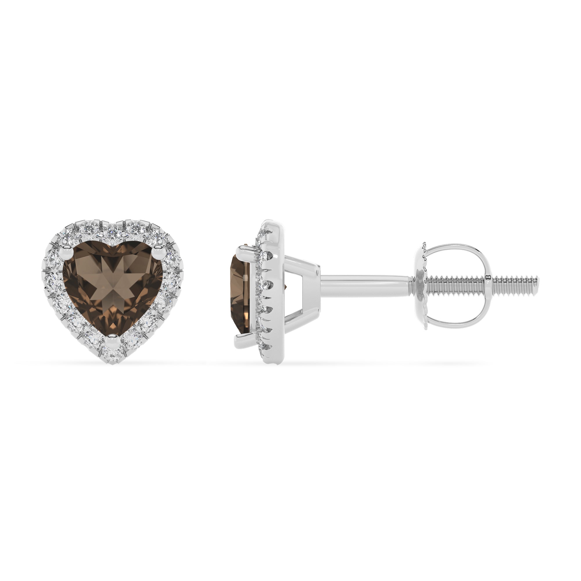 natural smoky quartz heart stud earrings with moissanite 