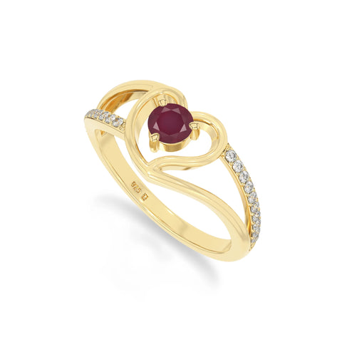 natural ruby heart promise rings in yellow gold vermeil