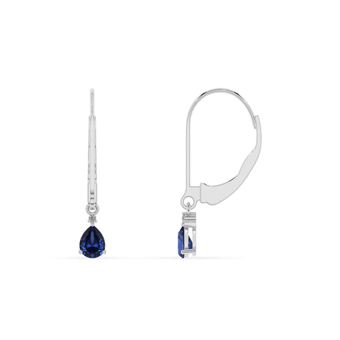 lab grown blue sapphire pear dangle earrings with moissanite 