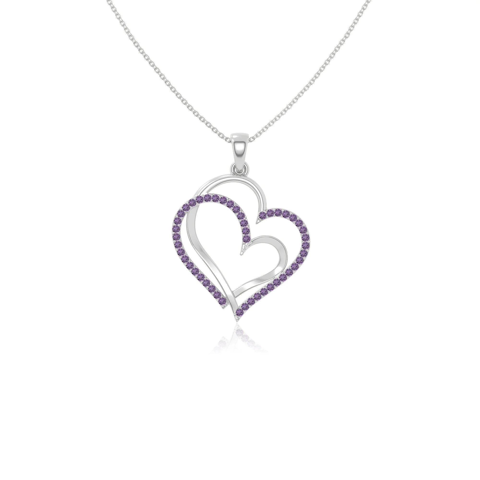 natural amethyst double heart necklaces in sterling silver 
