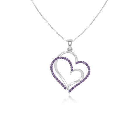 natural amethyst double heart necklaces in sterling silver 