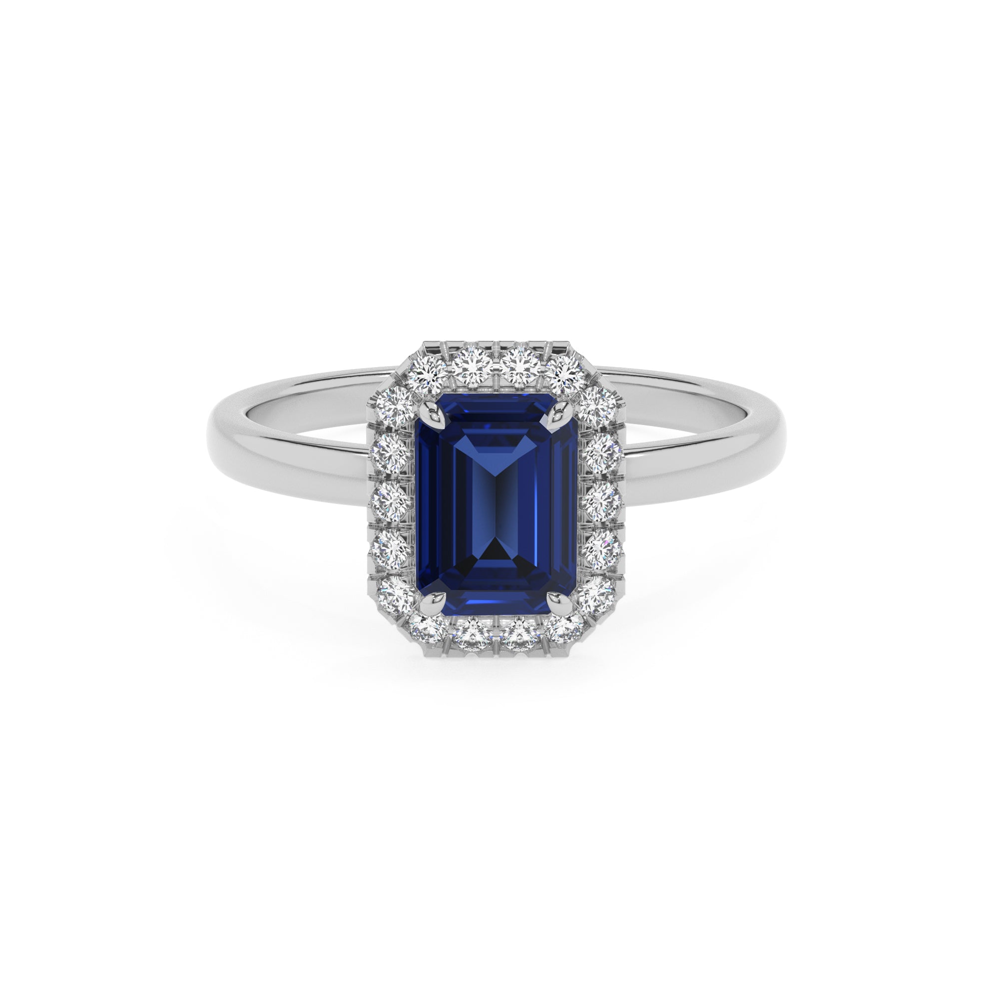 lab-grown blue-sapphire emerald halo solitaire engagement ring