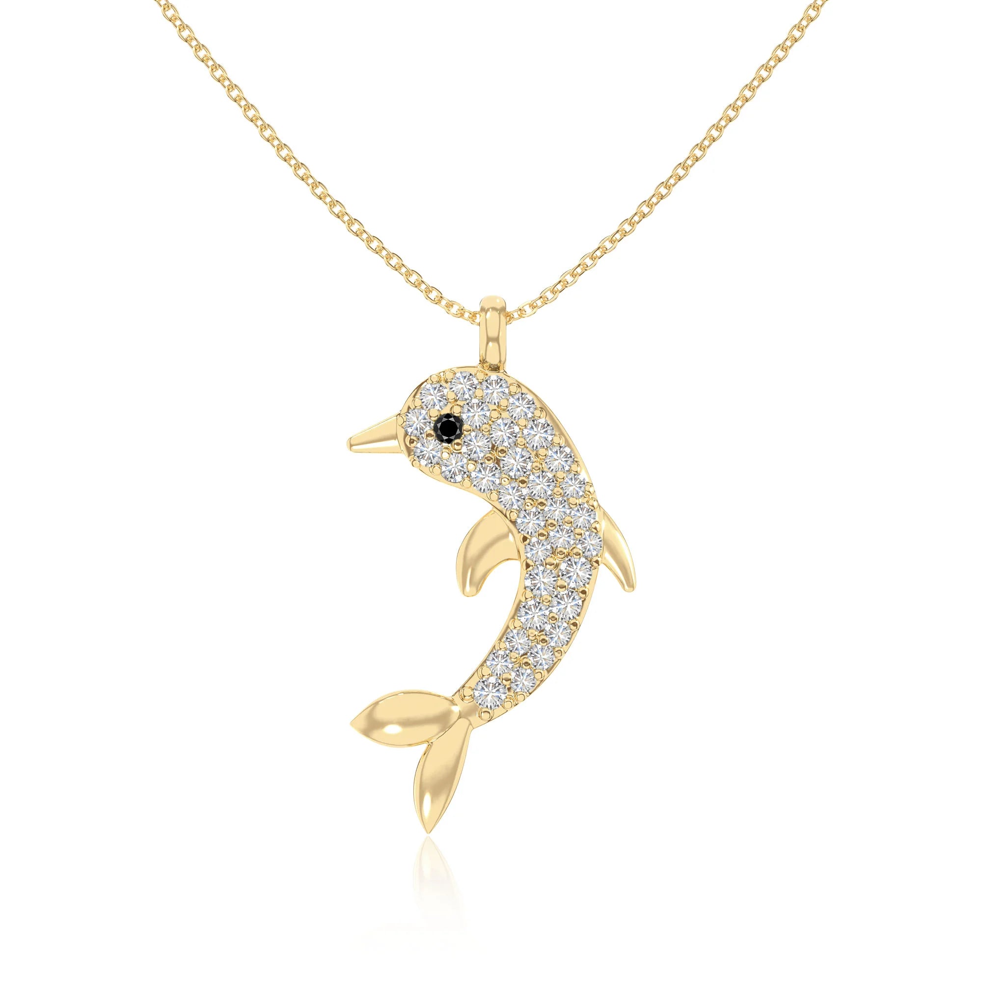 natural black-onyx dolphin necklaces in yellow gold vermeil 