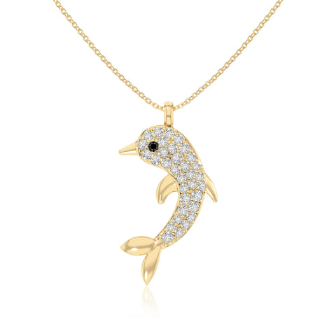 natural black-onyx dolphin necklaces in yellow gold vermeil 