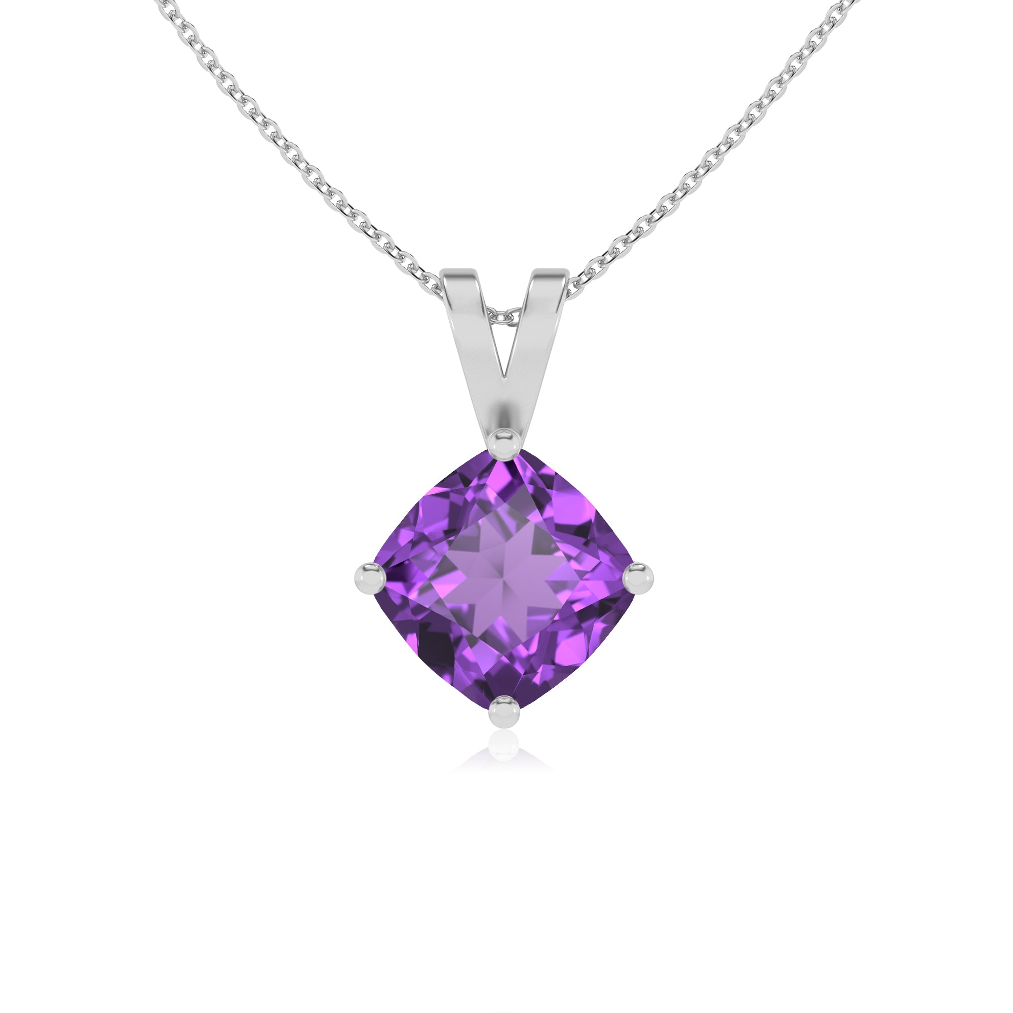 lab grown amethyst cushion shape solitaire v-bale pendant necklace