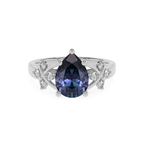 lab grown alexandrite pear criss cross solitaire engagement ring