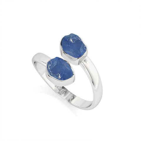 blue-sapphire rough shape stackable bezel-set ring