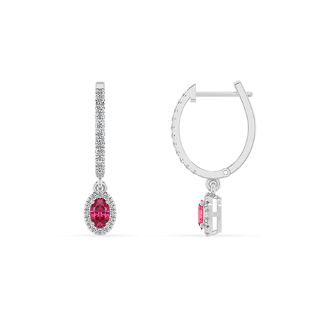 natural pink tourmaline oval double halo earrings with moissanite 