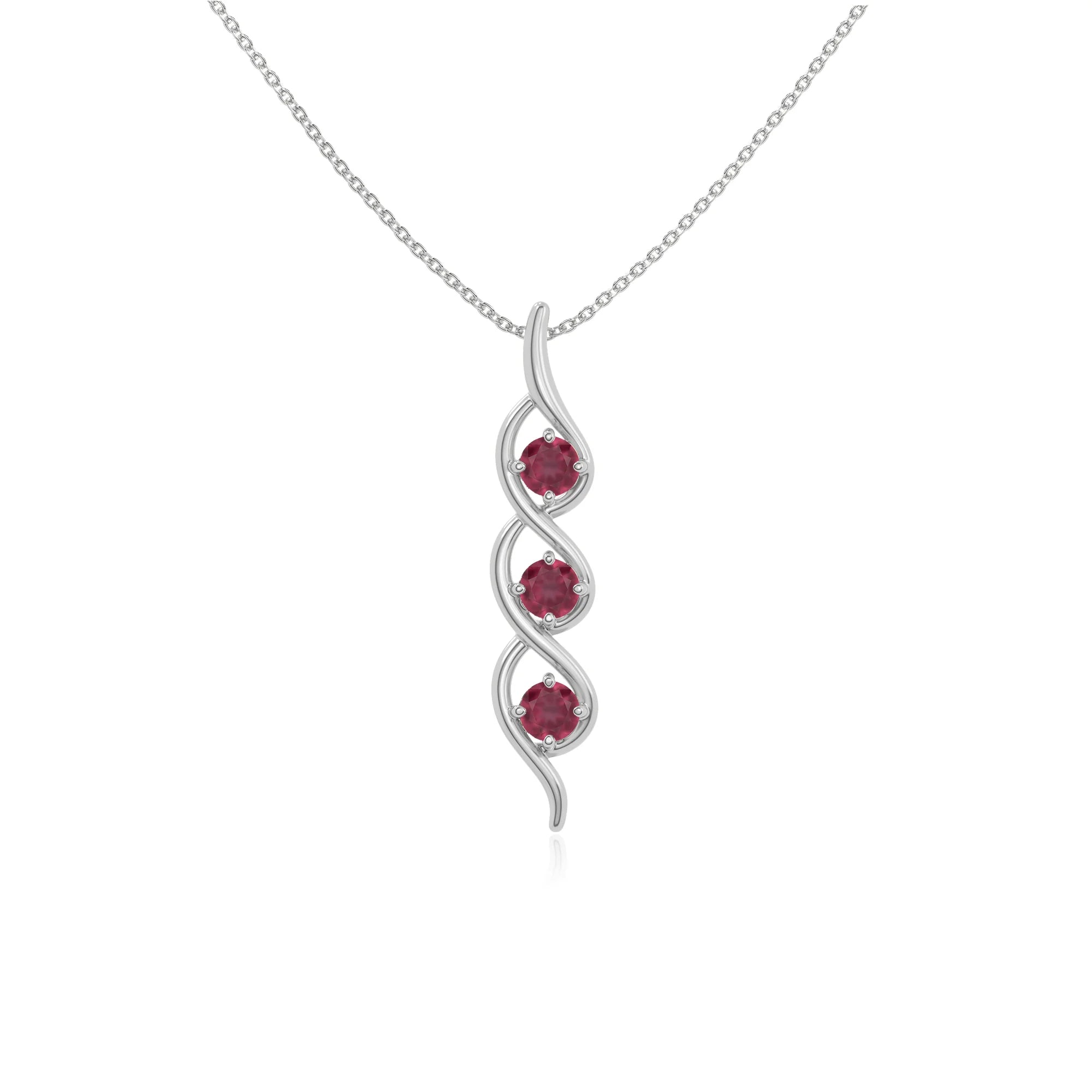 natural ruby 3 stone helix necklaces in sterling silver 