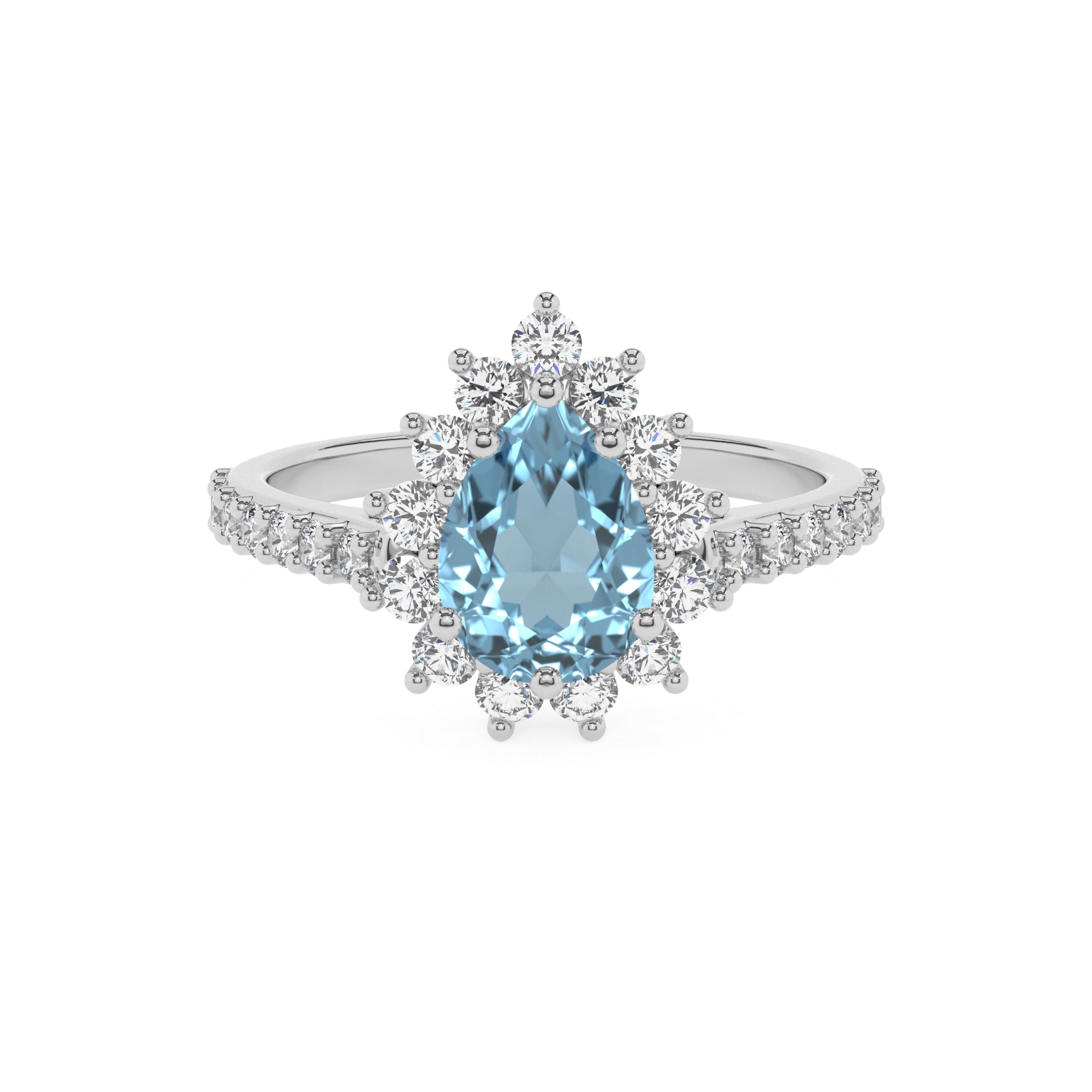 lab grown aquamarine pear half eterity halo solitaire engagement ring