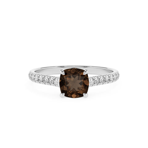 natural smoky-quartz cushion half eterity solitaire engagement ring