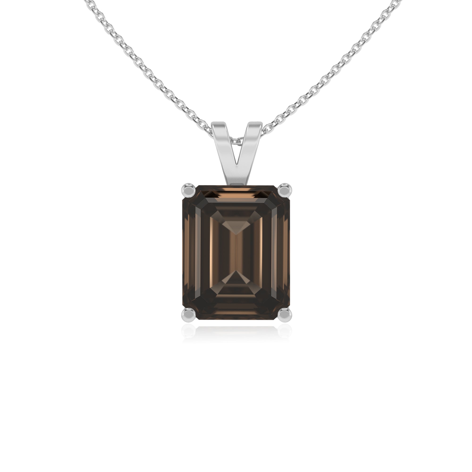 natural smoky quartz emerald-cut shape solitaire v-bale pendant necklace