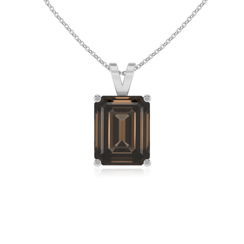 natural smoky quartz emerald-cut shape solitaire v-bale pendant necklace