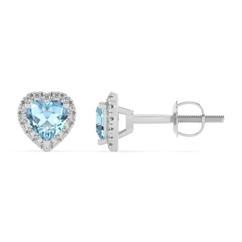 lab grown aquamarine heart stud earrings with moissanite 