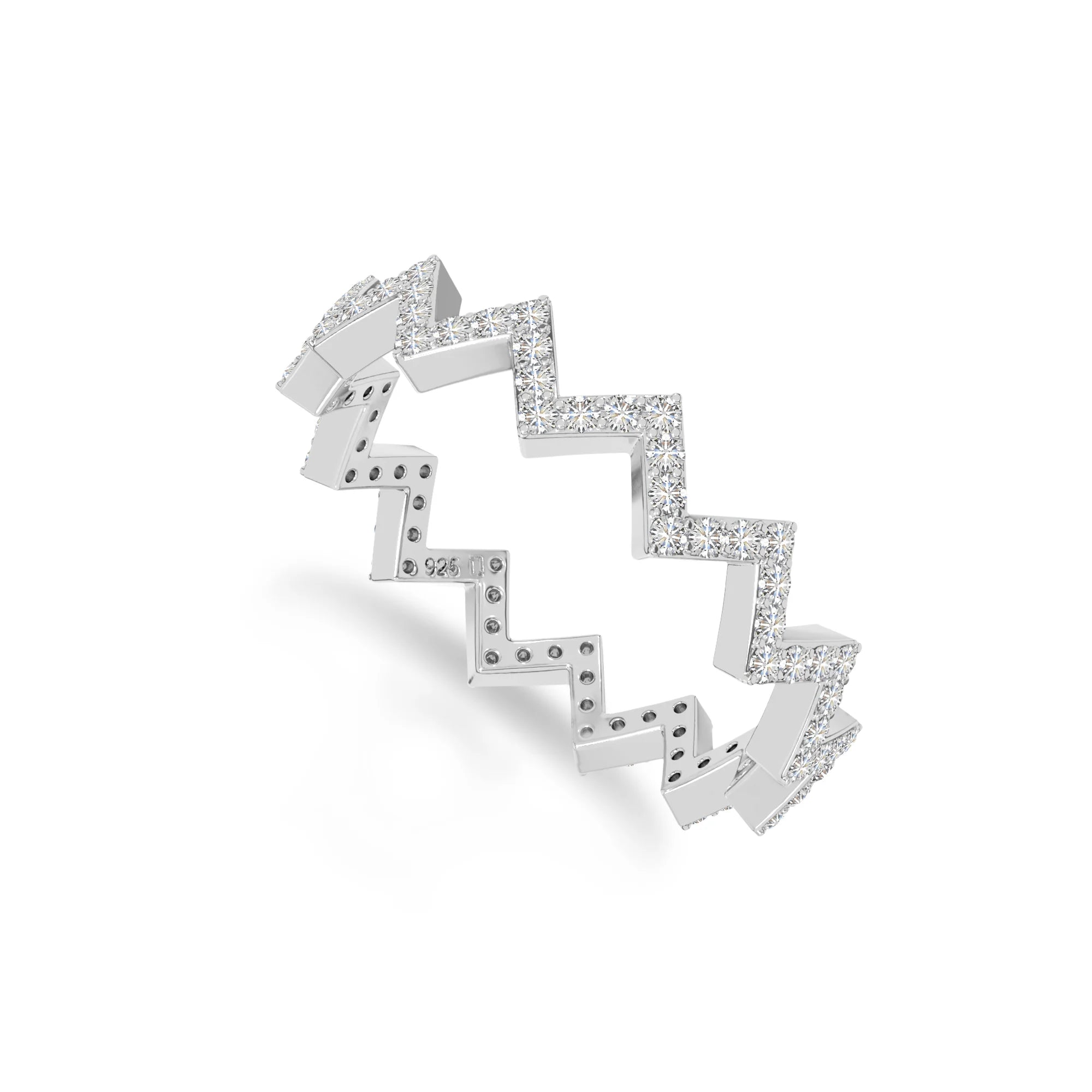 natural moissanite zig-zag wedding band rings in sterling silver 
