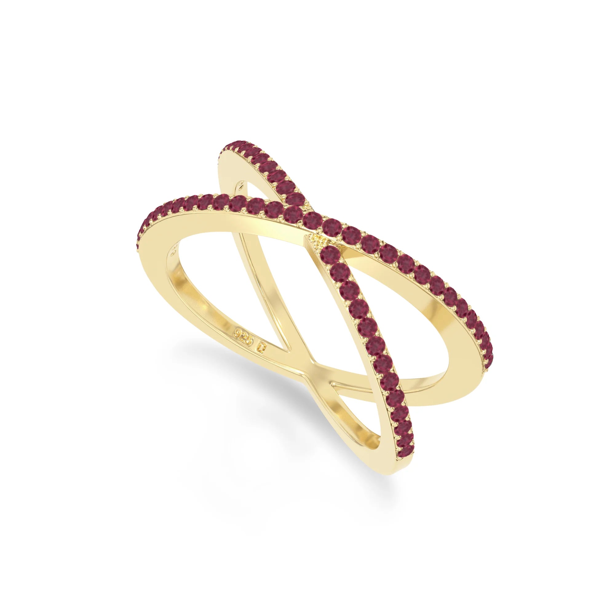 natural ruby criss cross band rings in yellow gold vermeil