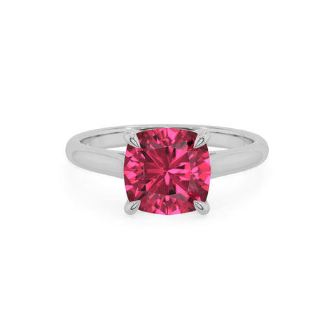 lab grown pink tourmaline cushion solitaire engagement ring