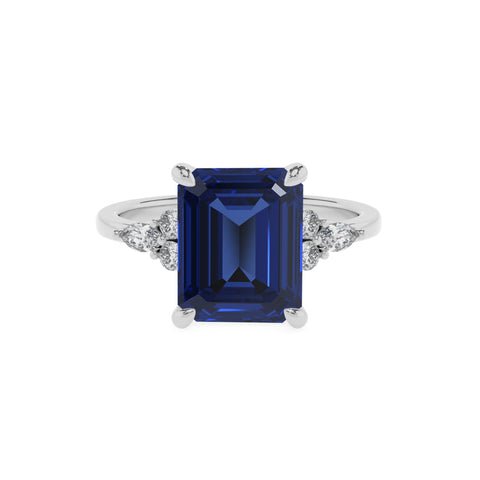 lab-grown blue-sapphire emerald solitaire engagement ring