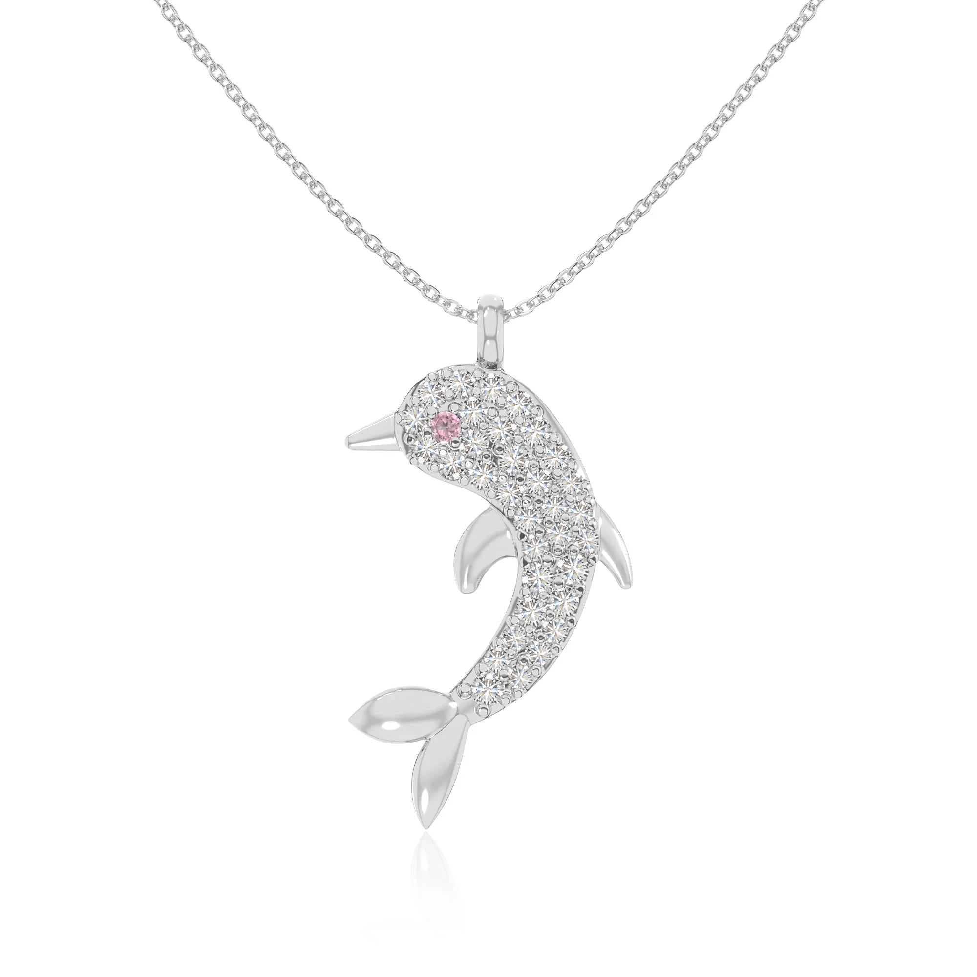 natural pink-tourmaline dolphin necklaces in sterling silver 