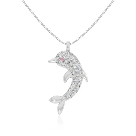 natural pink-tourmaline dolphin necklaces in sterling silver 