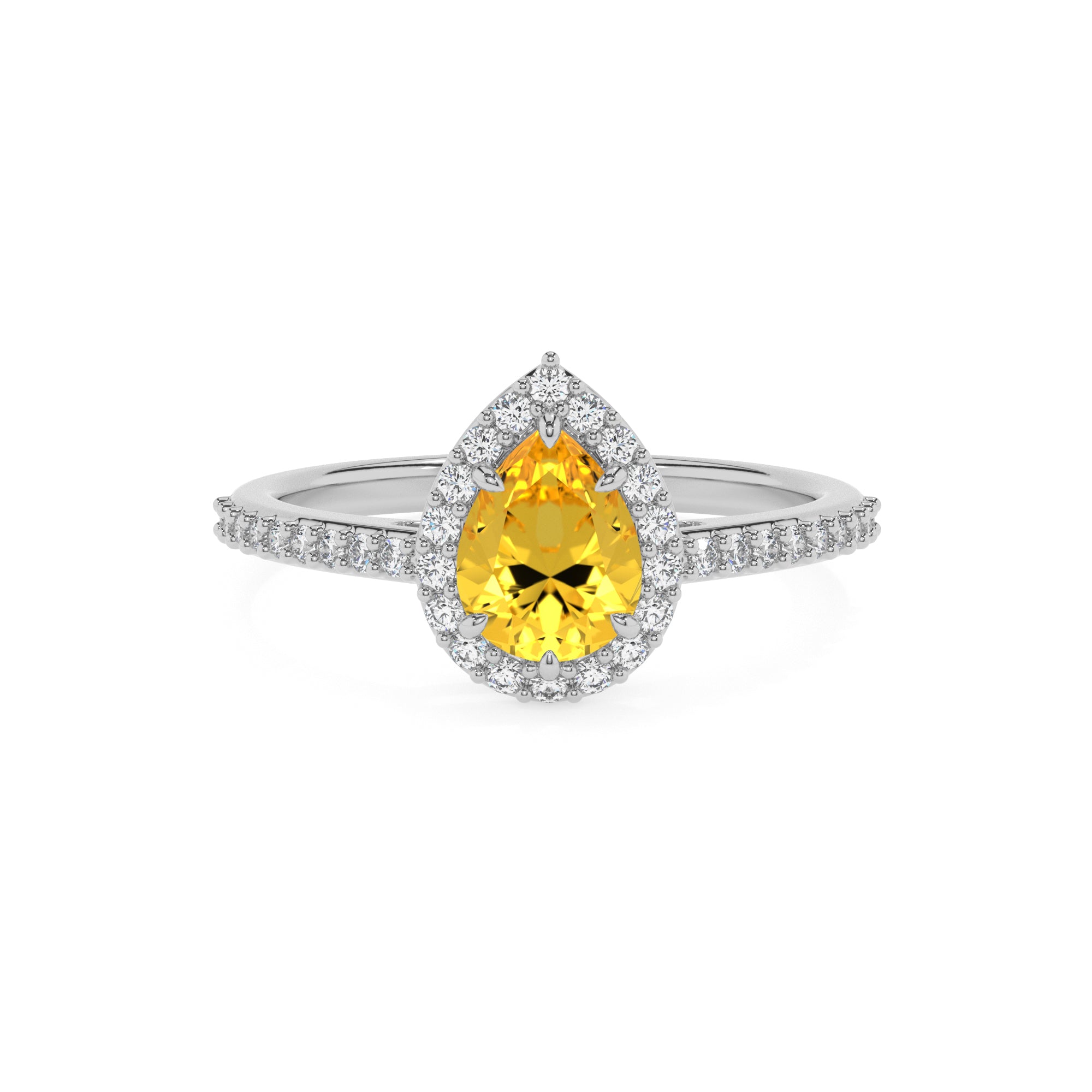 lab-grown yellow-sapphire pear half eterity halo solitaire engagement ring