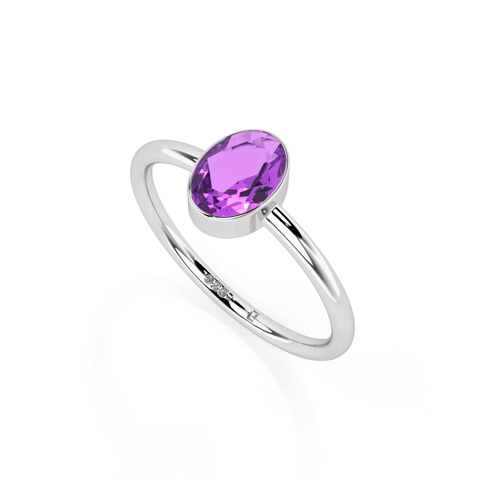 amethyst oval cut stackable bezel-set ring