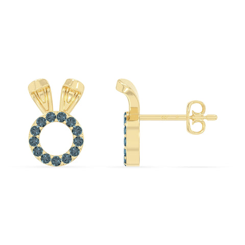 natural london-blue-topaz bunny-rabit stud earrings in yellow gold vermeil 