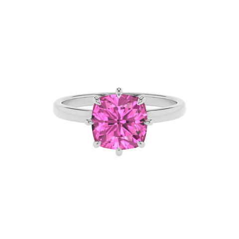 lab-grown pink-sapphire cushion solitaire engagement ring