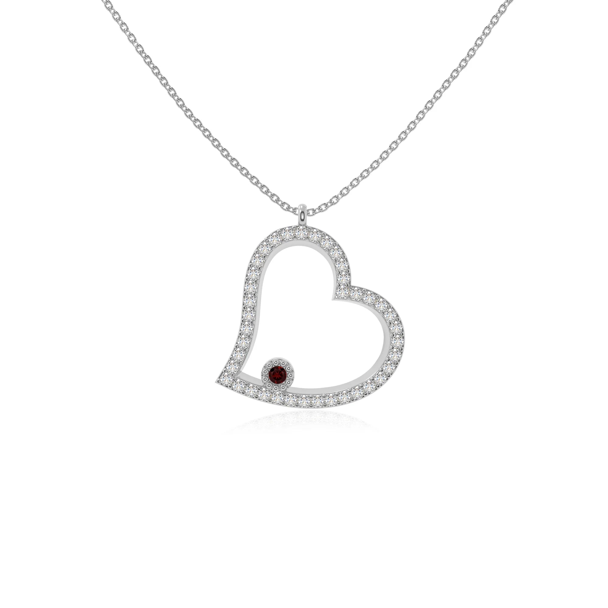 natural garnet heart necklaces in sterling silver 