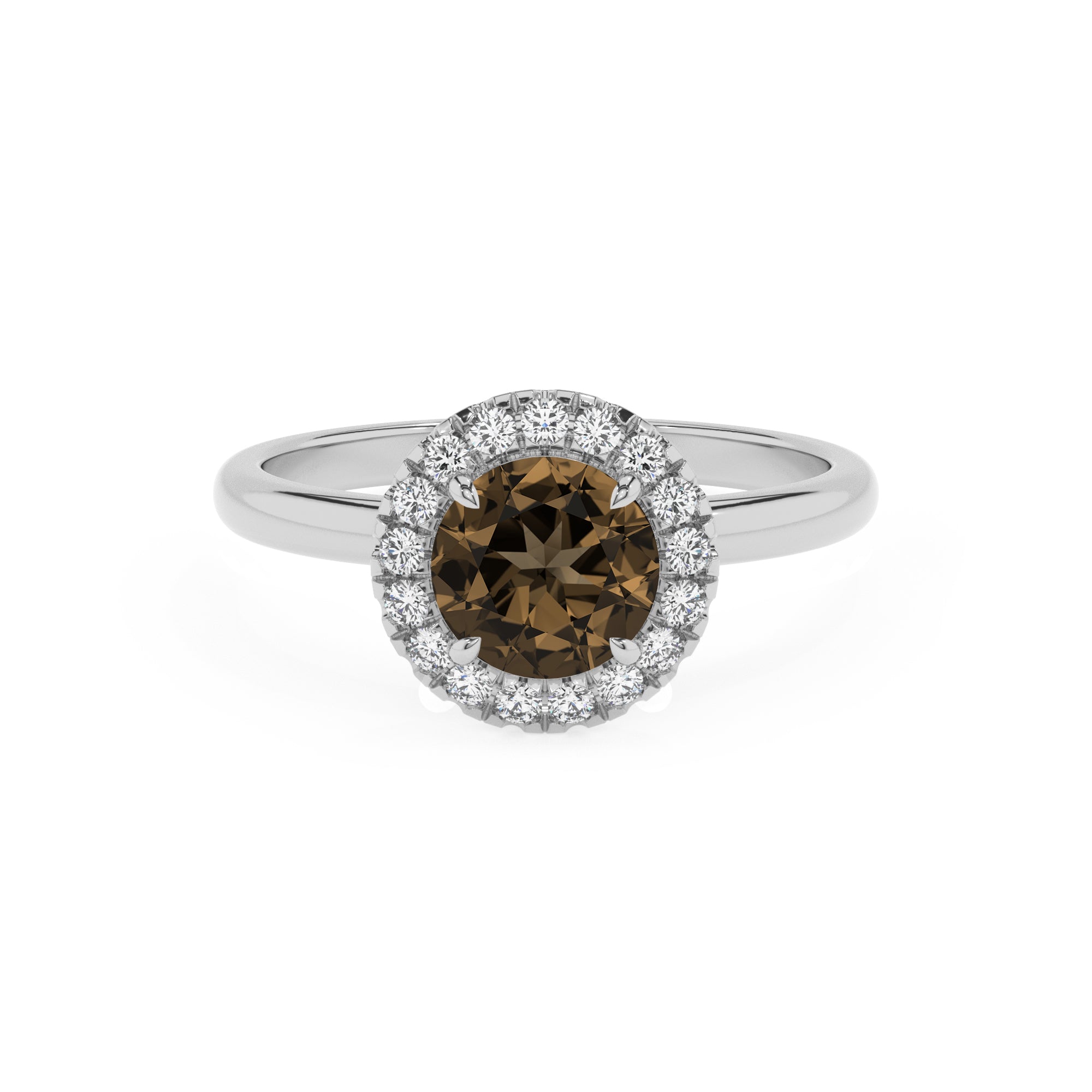 natural smoky-quartz round halo solitaire engagement ring