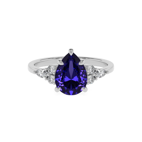 lab-grown tanzanite pear solitaire engagement ring