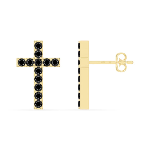 natural black-onyx cross stud earrings in yellow gold vermeil 