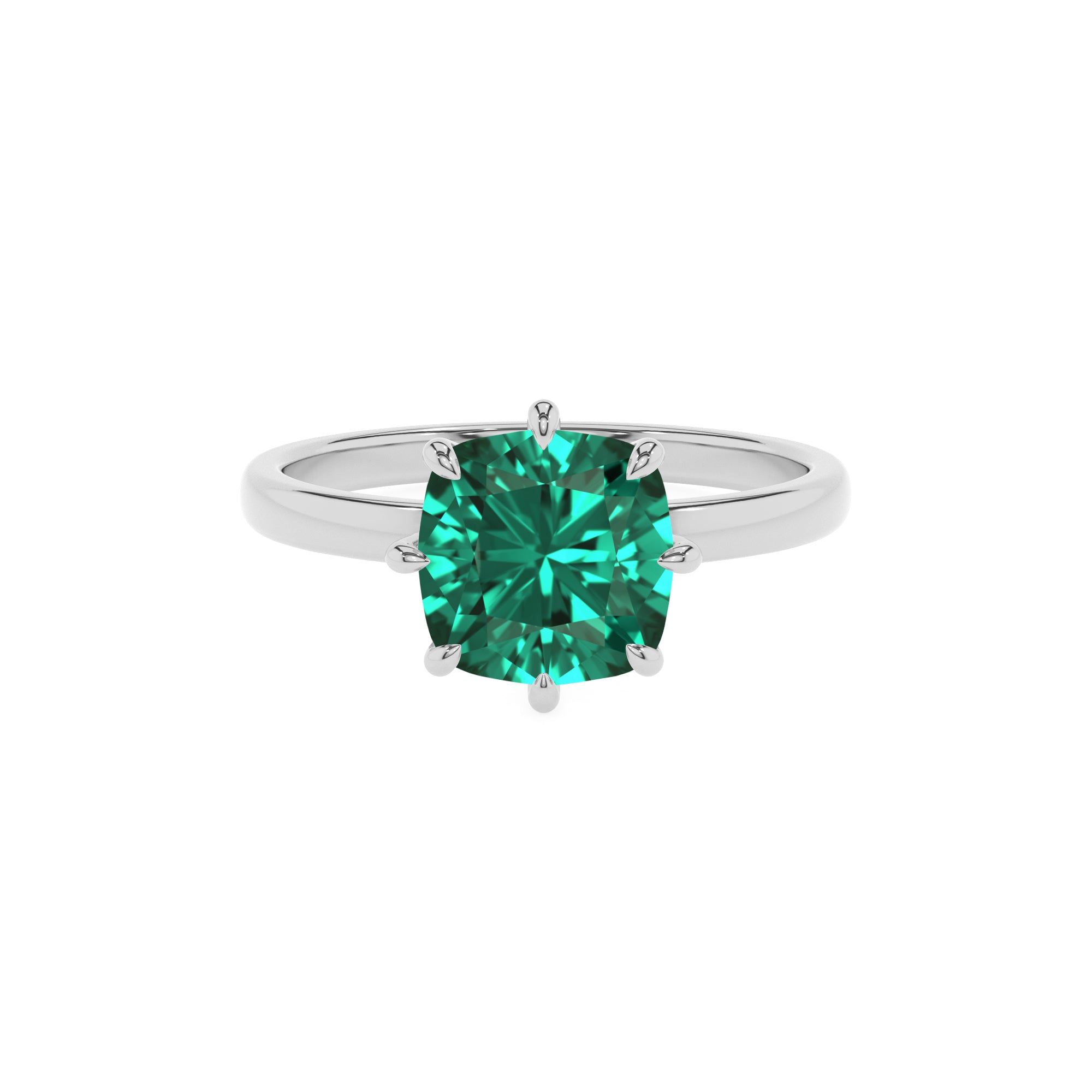 lab-grown emerald cushion solitaire engagement ring