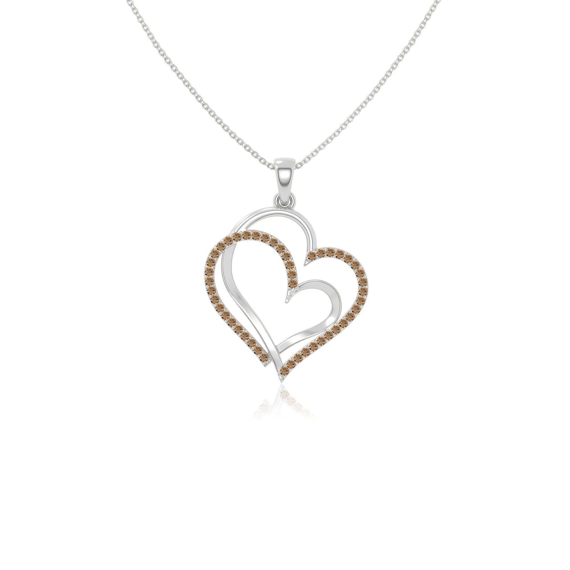 natural citrine double heart necklaces in sterling silver 
