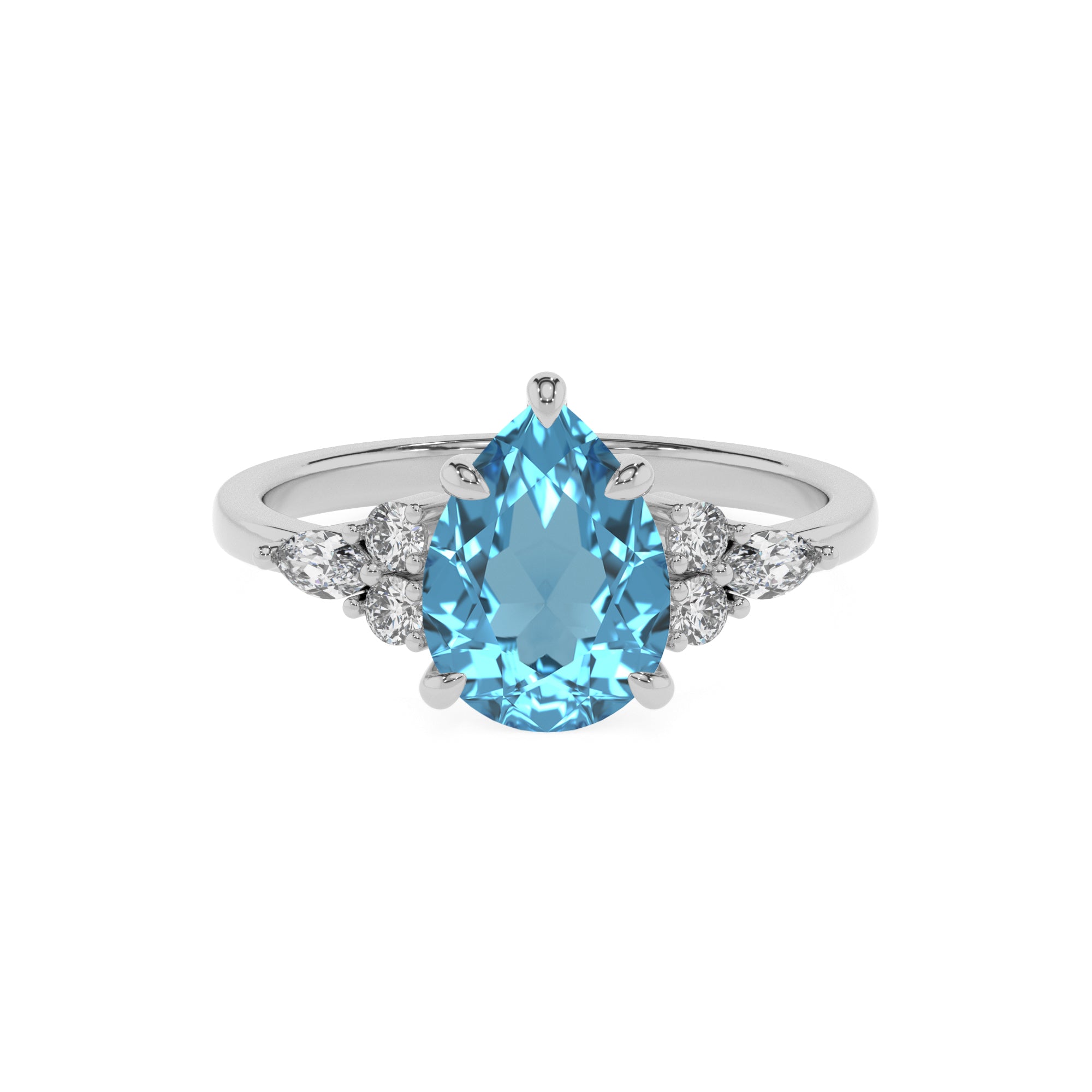 natural swiss blue topaz pear solitaire engagement ring