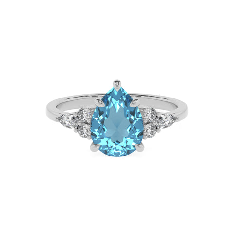 natural swiss blue topaz pear solitaire engagement ring