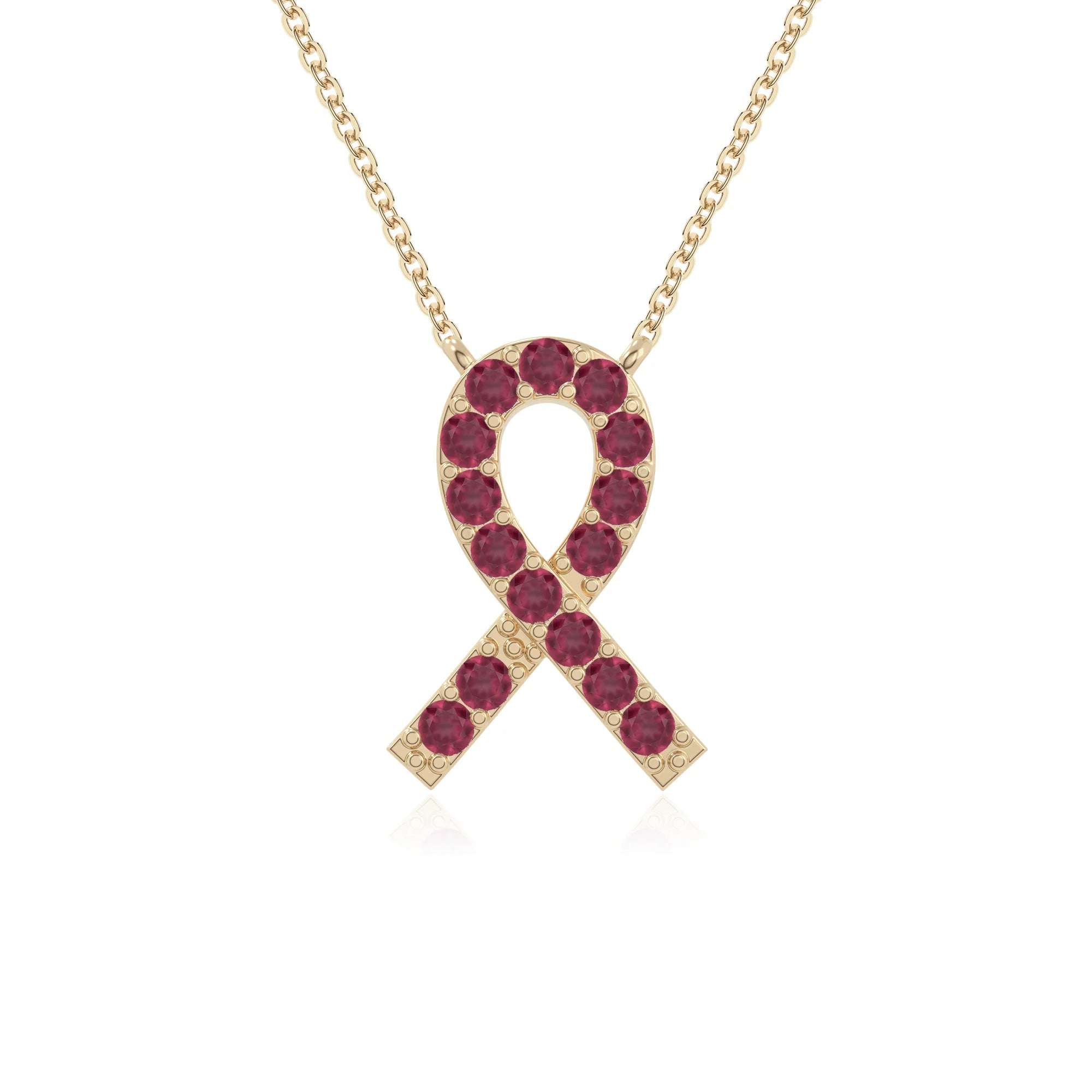 natural ruby cancer ribbon necklaces in yellow gold vermeil 